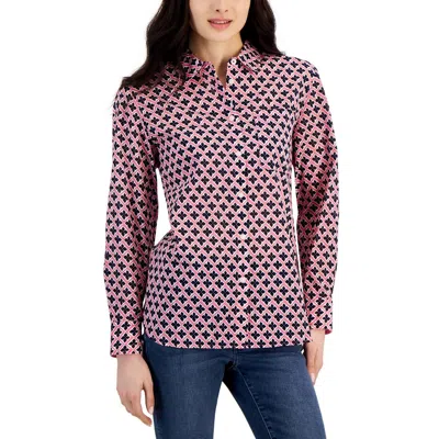 Nautica Jeans Co. Womens Geometric Long Sleeve Button-down Top In Pink