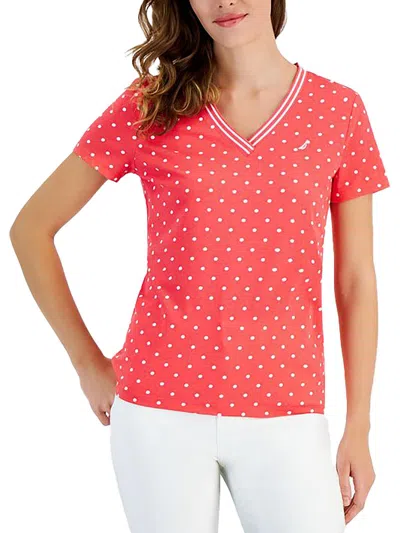 Nautica Jeans Co. Womens Knit Polka Dot Pullover Top In Multi