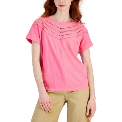 Nautica Jeans Co. Womens Lace Logo Pullover Top In Pink
