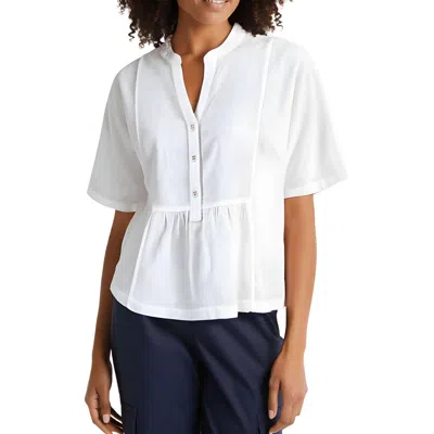 Nautica Jeans Co. Womens Linen Button-up Peplum Top In White
