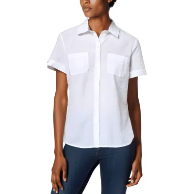 Nautica Jeans Co. Womens Pocket Cotton Button-down Top In White