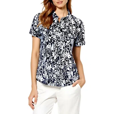 Nautica Jeans Co. Womens Printed Cotton Button-down Top In Blue