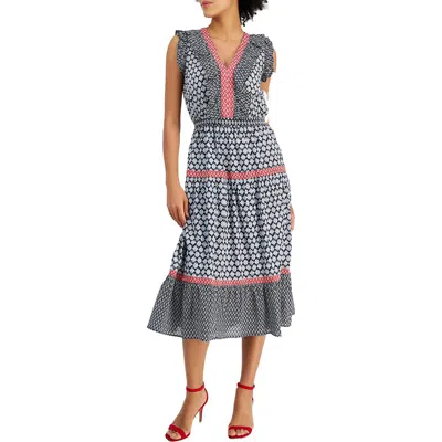 Nautica Jeans Co. Womens Printed Cotton Midi Dress In Blue