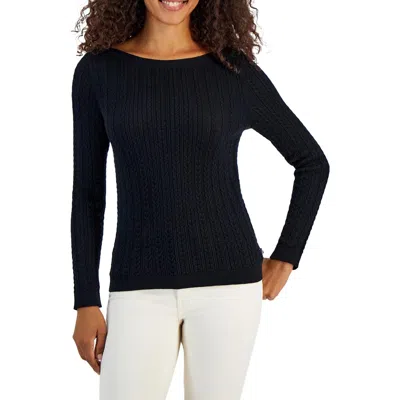 Nautica Jeans Co. Womens Ribbed Trim Cotton Pullover Sweater In Black