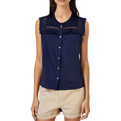 Nautica Jeans Co. Womens Ruffled Lace Button-down Top In Blue