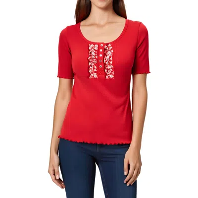 Nautica Jeans Co. Womens Ruffled Ribbed Knit Pullover Top In Multi
