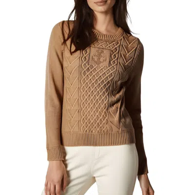 Nautica Jeans Co. Womens Solid Cable Knit Crewneck Sweater In Brown