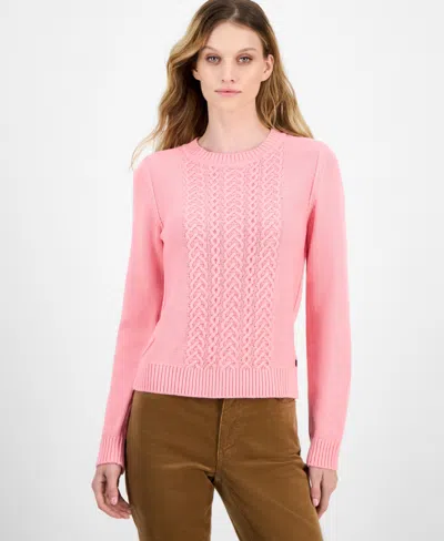 Nautica Jeans Nautica Women's Cotton Heart Cable Crewneck Sweater In Bridal Rose