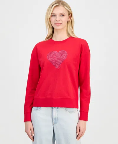 Nautica Jeans Nautica Women's Embellished Heart Graphic Sweatshirt In Red