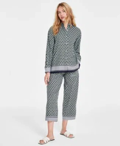 Nautica Jeans Nautica Womens Printed Button Down Linen Tunic Top Printed Pull On Pants In Sltd Lime