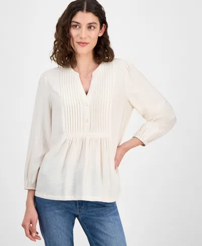 Nautica Jeans Women's 3/4-sleeve Pintuck Blouse In Gray