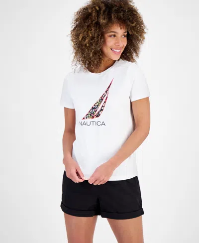 Nautica Jeans Women's Applique Logo T-shirt In Bright White