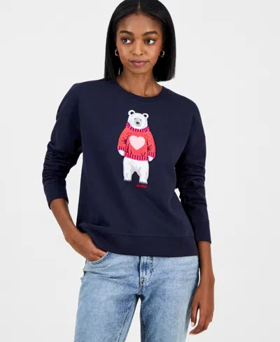 Nautica Jeans Women's Bear-graphic Crewneck Sweatshirt In Blue