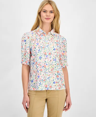Nautica Jeans Women's Belagio Floral Short-sleeve Smocked Blouse In Multi