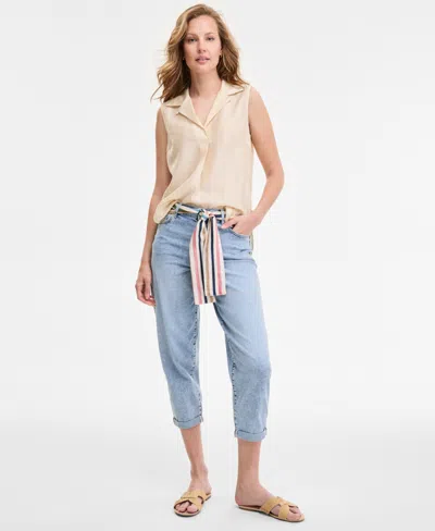 Nautica Jeans Women's Belted Cropped Straight-leg Denim Jeans