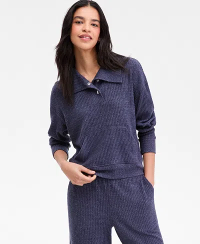 Nautica Jeans Women's Bib-collar Ribbed Sweatshirt In Black