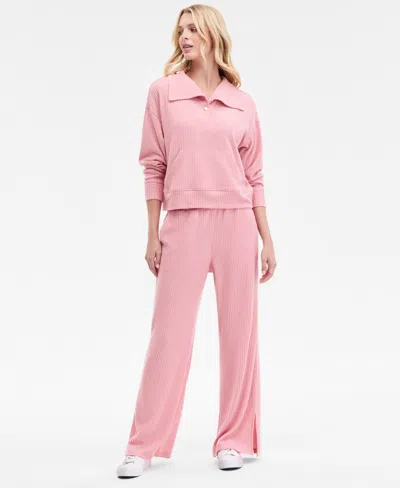 Nautica Jeans Women's Bib-collar Ribbed Sweatshirt In Pink