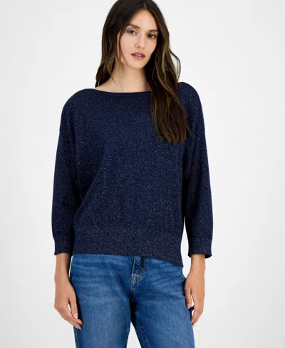Nautica Jeans Women's Boat-neck Dolman Shimmer Sweater In Black