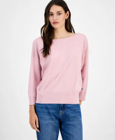Nautica Jeans Women's Boat-neck Dolman Shimmer Sweater In Pink