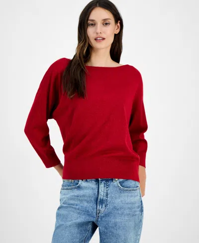 Nautica Jeans Women's Boat-neck Dolman Shimmer Sweater In Red