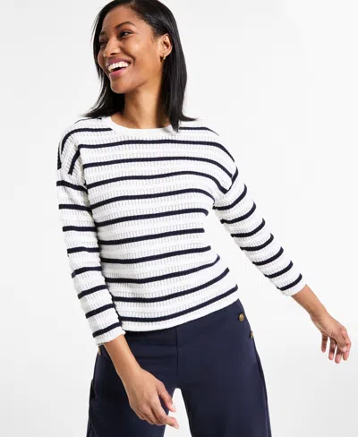 Nautica Jeans Women's Braided Pointelle Knit Sweater In Night Sky