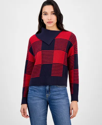 Nautica Jeans Women's Buffalo Plaid Asymmetrical-neckline Sweater In Multi