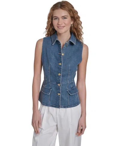 Nautica Jeans Women's Button Front Denim Vest In Blue