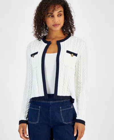 Nautica Jeans Women's Cable Patchwork Crewneck Cardigan In Ivory Multi