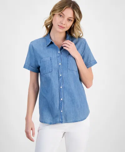 Nautica Jeans Women's Chambray Camp Shirt In Light Azure