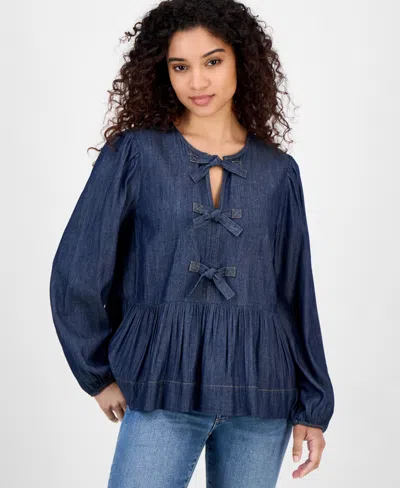 Nautica Jeans Women's Chambray Peplum-hem Top In Blue
