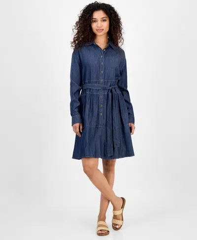 Nautica Jeans Women's Chambray Tie-waist Shirtdress In Blue