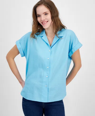 Nautica Jeans Women's Collared Button-front Camp Shirt In Blue Topaz