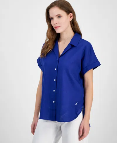 Nautica Jeans Women's Collared Button-front Camp Shirt In Marina Blue