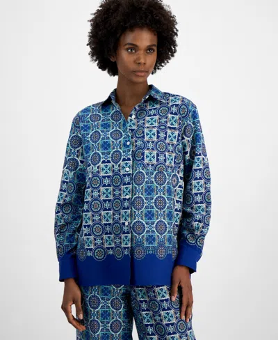 Nautica Jeans Women's Collared Foulard-print Shirt In Marina Blue Multi