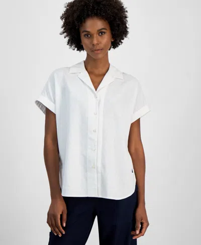 Nautica Jeans Women's Collared Short-sleeve Camp Shirt In Bright White