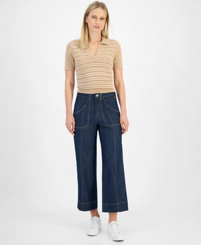Nautica Jeans Women's Contrast-stitching Wide-leg Cropped Jeans