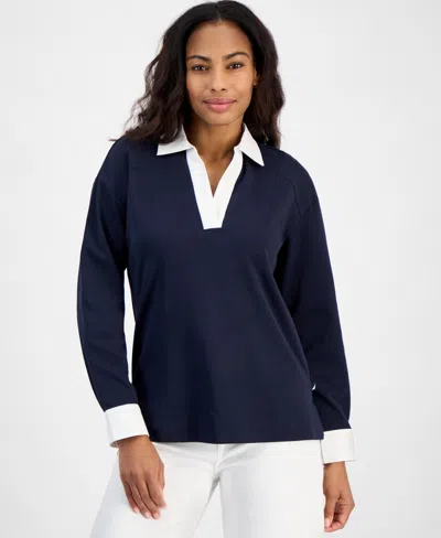 Nautica Jeans Women's Contrast Trim Cotton Tunic Top In Night Sky