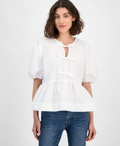 Nautica Jeans Women's Cotton Bow-front Peplum Top In Bright White