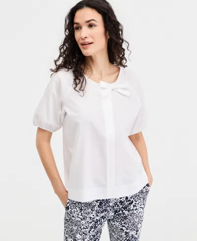 Nautica Jeans Women's Cotton Bow-trim Top In White