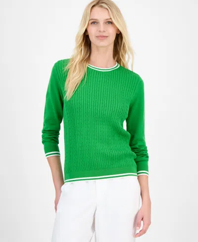 Nautica Jeans Women's Cotton Cable Knit Crewneck Sweater In Green