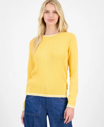 Nautica Jeans Women's Cotton Cable Knit Crewneck Sweater In Yellow