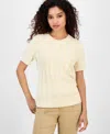 Nautica Jeans Women's Cotton Cable-knit Short-sleeve Sweater In White
