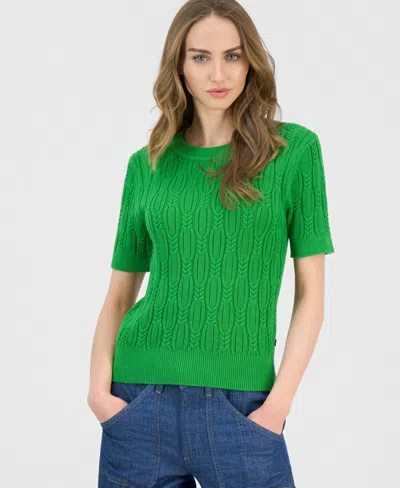 Nautica Jeans Women's Cotton Cable-knit Sweater In Green