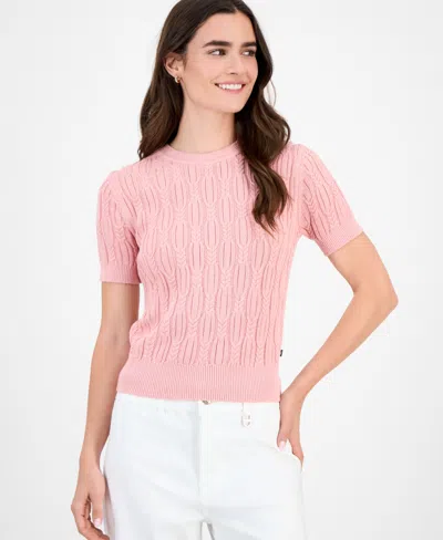 Nautica Jeans Women's Cotton Cable-knit Sweater In Pink
