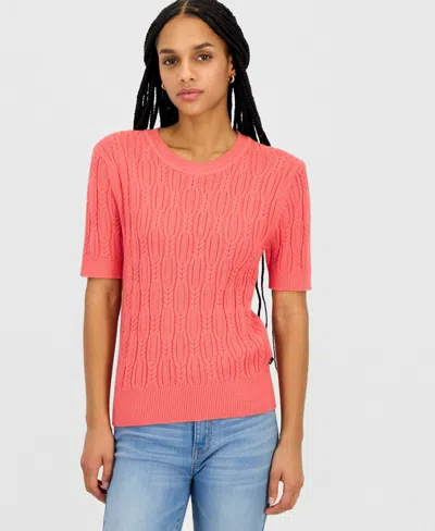 Nautica Jeans Women's Cotton Cable-knit Sweater In Pink