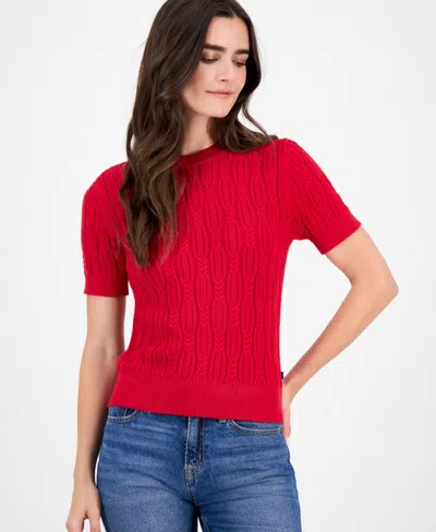 Nautica Jeans Women's Cotton Cable-knit Sweater In Red