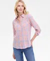 Nautica Jeans Women's Cotton Crinkle Plaid Roll-tab Shirt In Multi