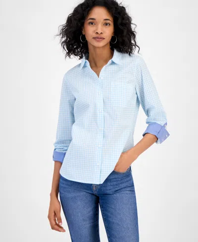 Nautica Jeans Women's Cotton Gingham Button-front Shirt In Prcln Blue,bright White