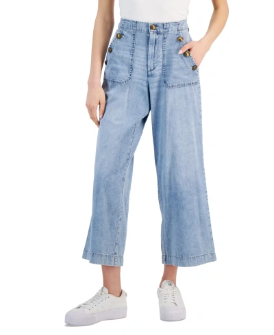 Nautica Jeans Women's Cotton High-rise Wide-leg Denim Sailor Pants In Ws - World Blue Wash