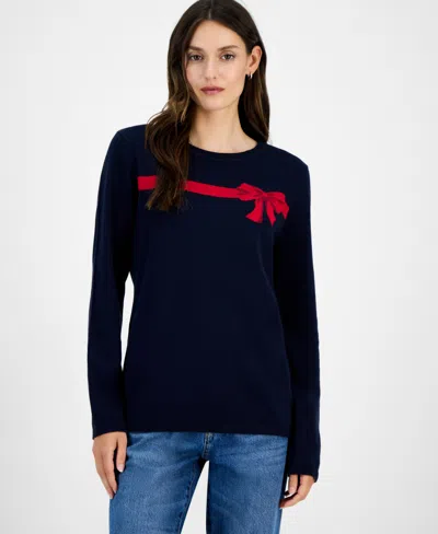 Nautica Jeans Women's Cotton Jacquard-bow Sweater In Blue